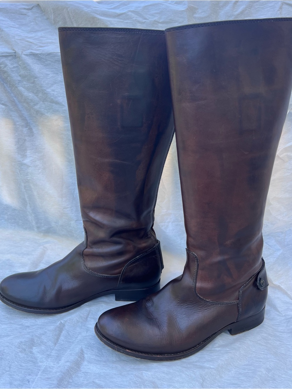 Frye Melissa Button Back Zip Dark Brown Leather Riding Boots Size 7.5B - Picture 2 of 15